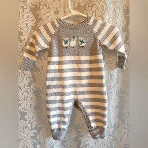 JANIE AND JACK Gray and White Striped Baby One Piece
